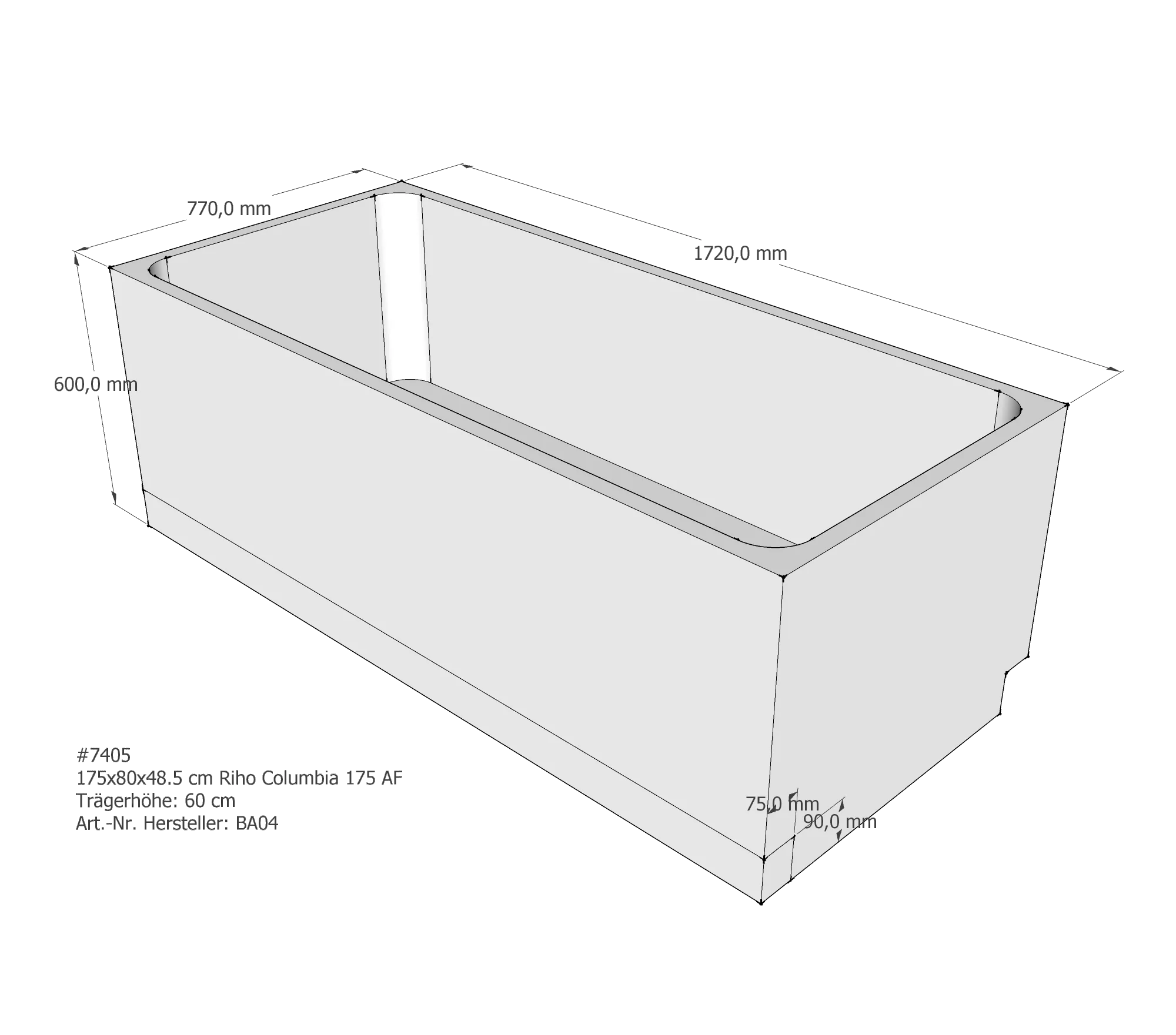 Badewannenträger für Riho Columbia 175 175 × 80 × 48,5 cm
