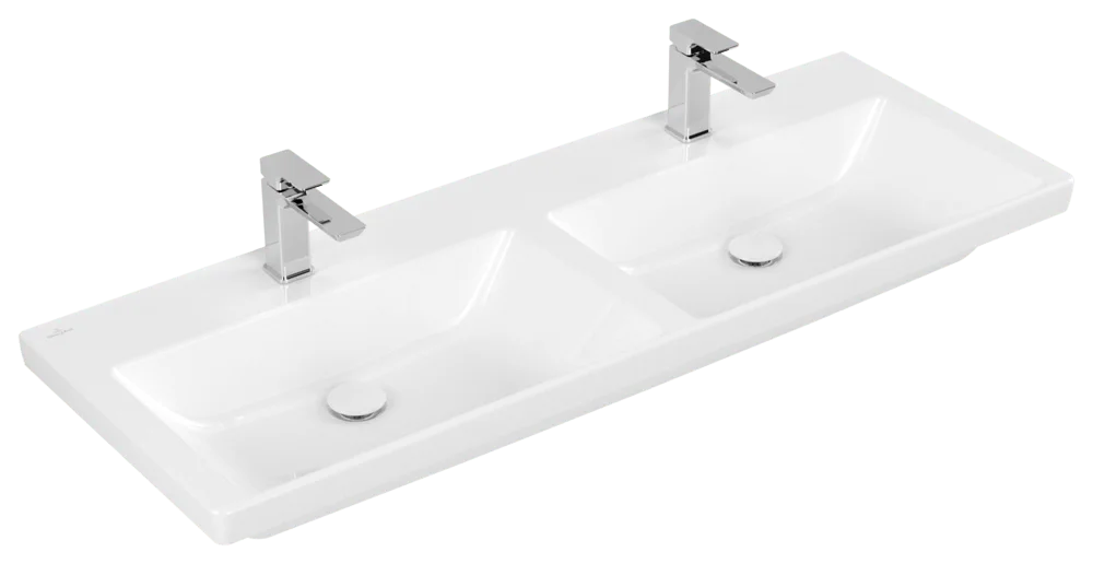 Villeroy & Boch Subway 3.0 Schrank-Doppelwaschtisch 4A71D1, 1300 x 475 mm, Rechteck, TitanCeram, Weiß Alpin CeramicPlus Villeroy & Boch Subway 3.0 Schrank-Doppelwaschtisch 4A71D1, 1300 x 475 mm, Rechteck, TitanCeram, Weiß Alpin CeramicPlus