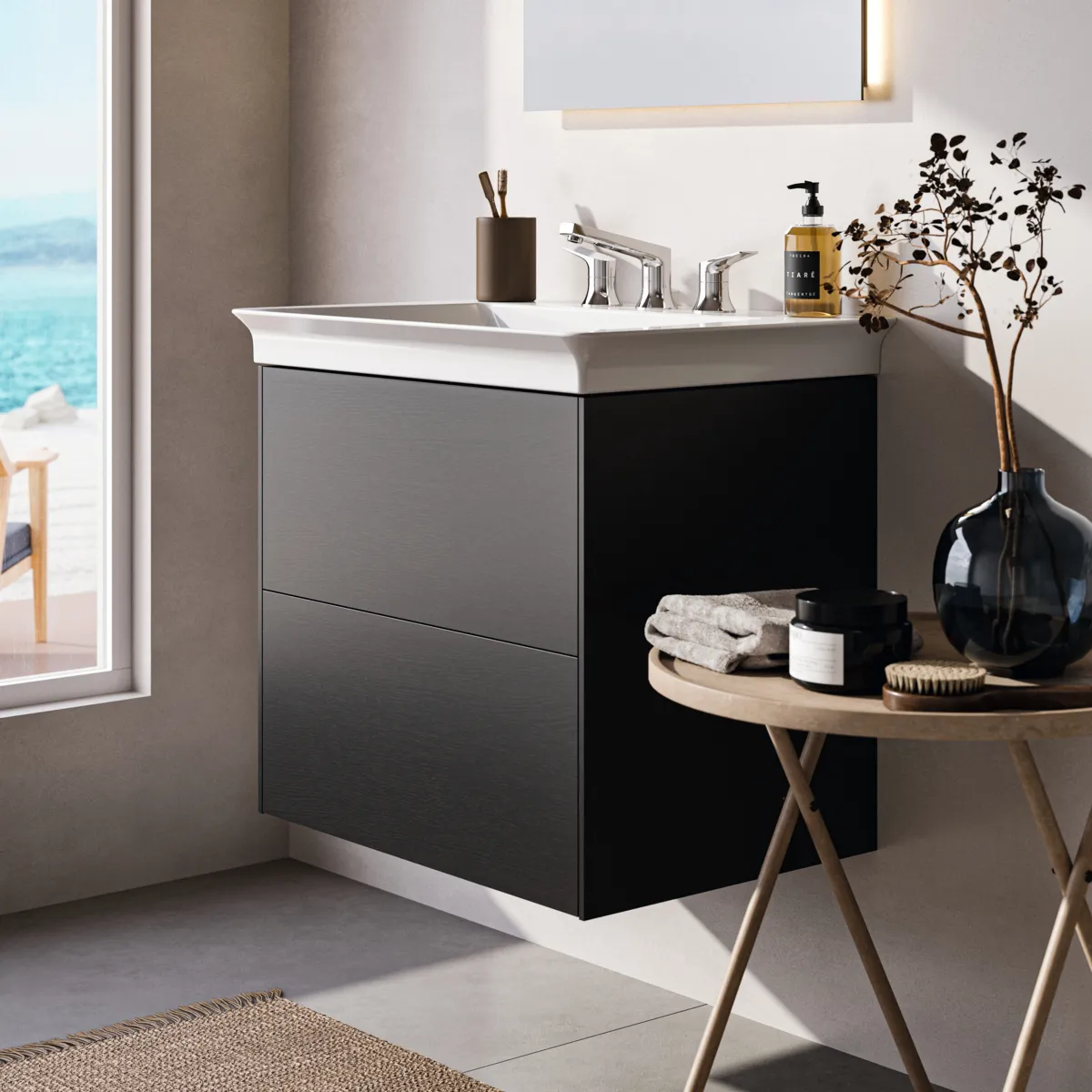 Ideal Standard Waschtischunterschrank „Conca“ 60 × 54,3 × 44 cm Eiche geflammt Furnier Ideal Standard Waschtischunterschrank „Conca“ 60 × 54,3 × 44 cm Eiche geflammt Furnier