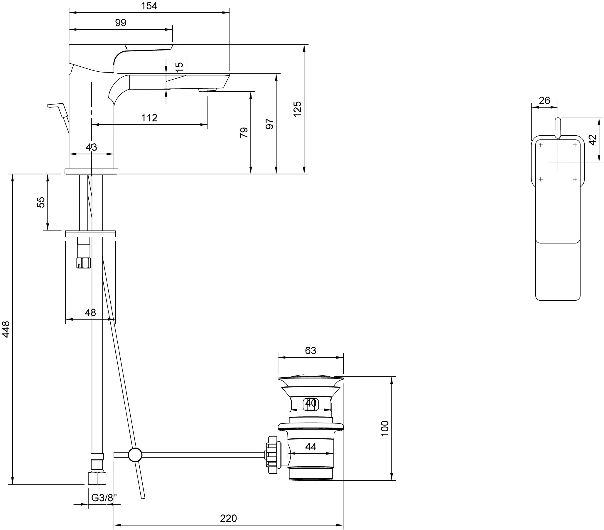 Einhand-Waschtischarmatur „Subway 3.0“ 15,4 cm Ausladung 112 mm