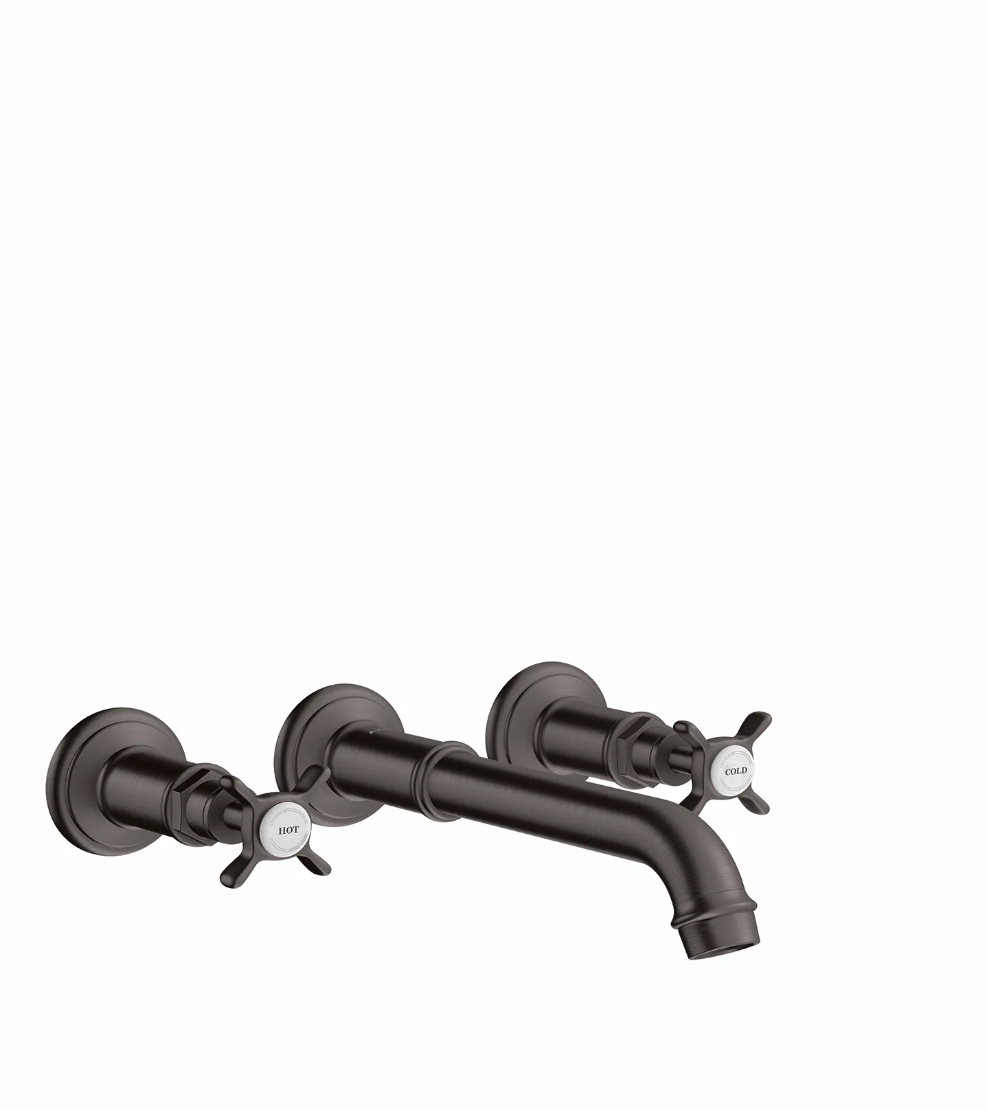 Hansgrohe AXOR Montreux 3-Loch Waschtischarmatur Unterputz Wandmontage, Ausladung 225 mm, Kreuzgriff, Brushed Black Chrome Hansgrohe AXOR Montreux 3-Loch Waschtischarmatur Unterputz Wandmontage, Ausladung 225 mm, Kreuzgriff, Brushed Black Chrome