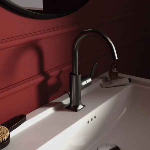 Waschtischarmatur Joy Neo mit Ablaufgarnitur Ausladung 140mm Kreuzgriffe Magnetic Grey Waschtischarmatur Joy Neo mit Ablaufgarnitur Ausladung 140mm Kreuzgriffe Magnetic Grey