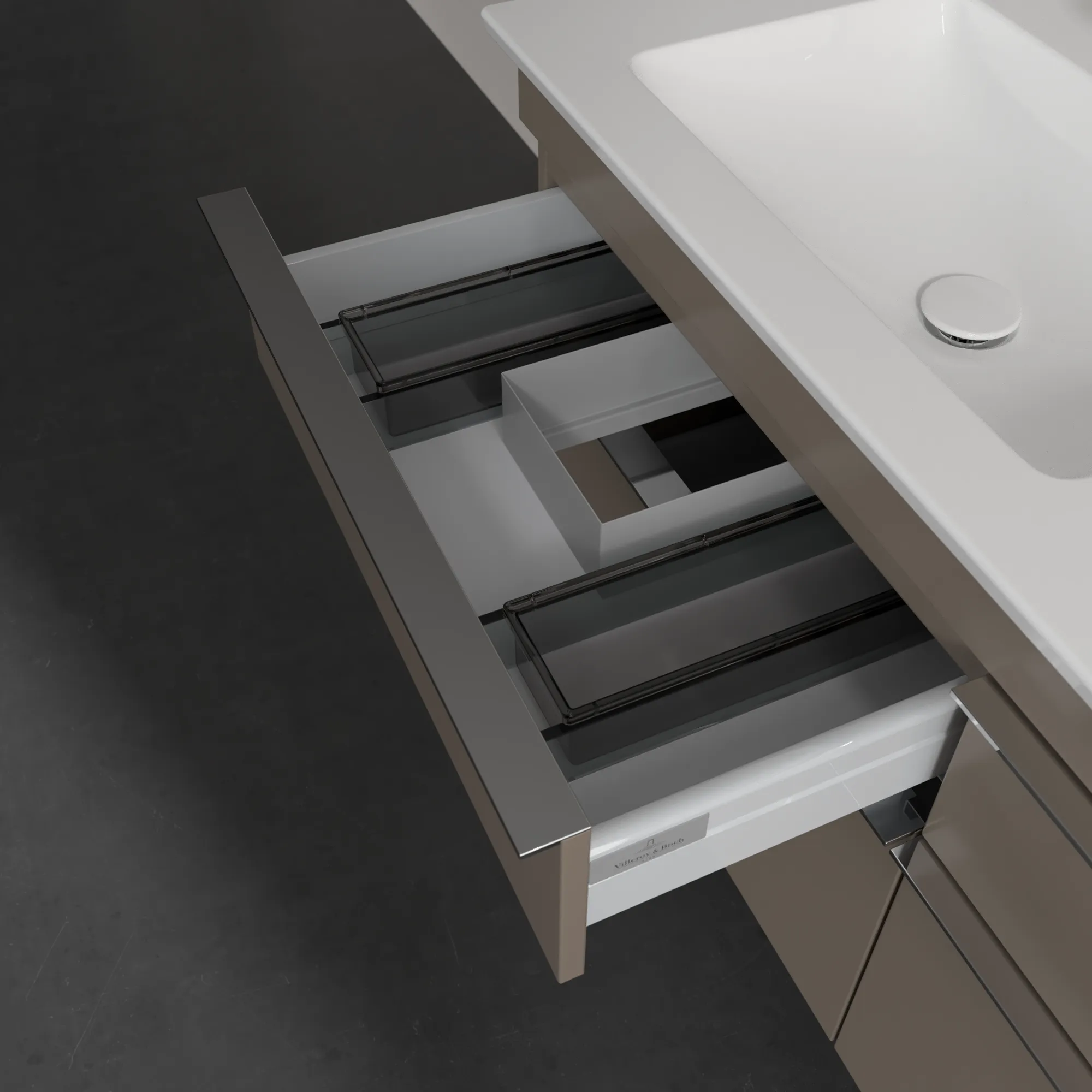 Villeroy & Boch Waschtischunterschrank „Venticello“ für Schrank-Doppelwaschtisch 1253 × 590 × 502 mm Taupe, für links und rechts