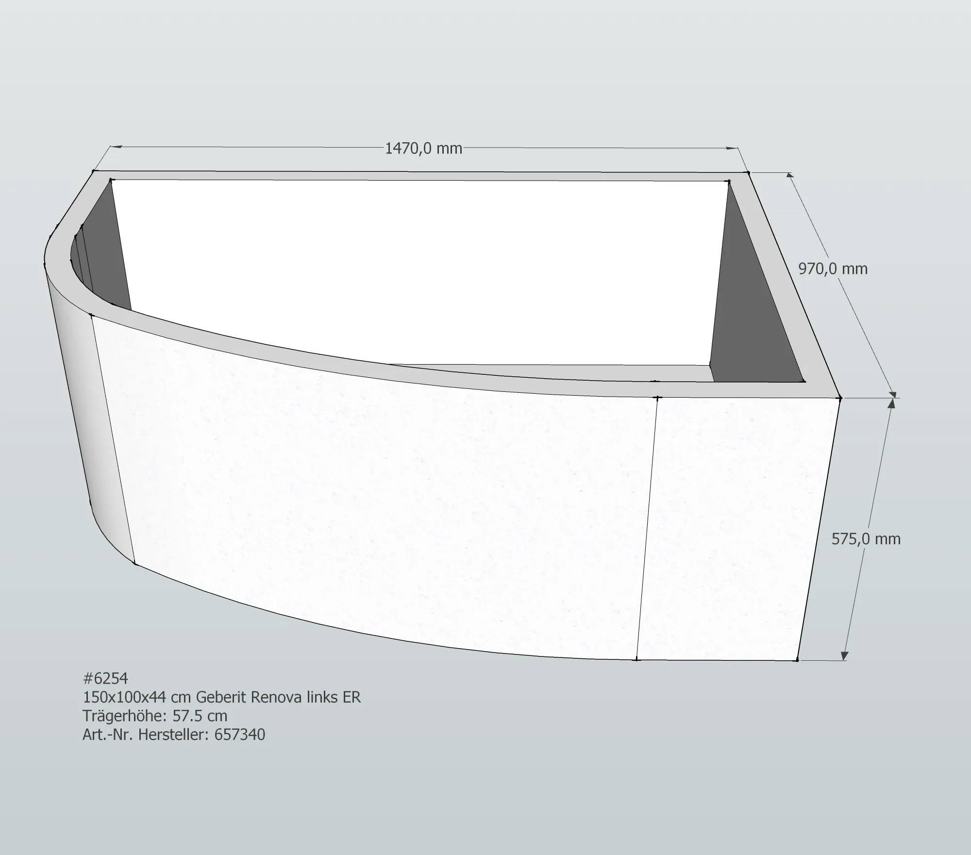 Badewannenträger passend für Geberit Renova links 150 × 100 × 44 cm
