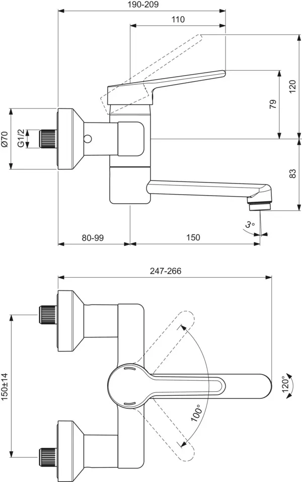 Einhand-Waschtischarmatur „Ceraplus“ Ausladung 150 mm