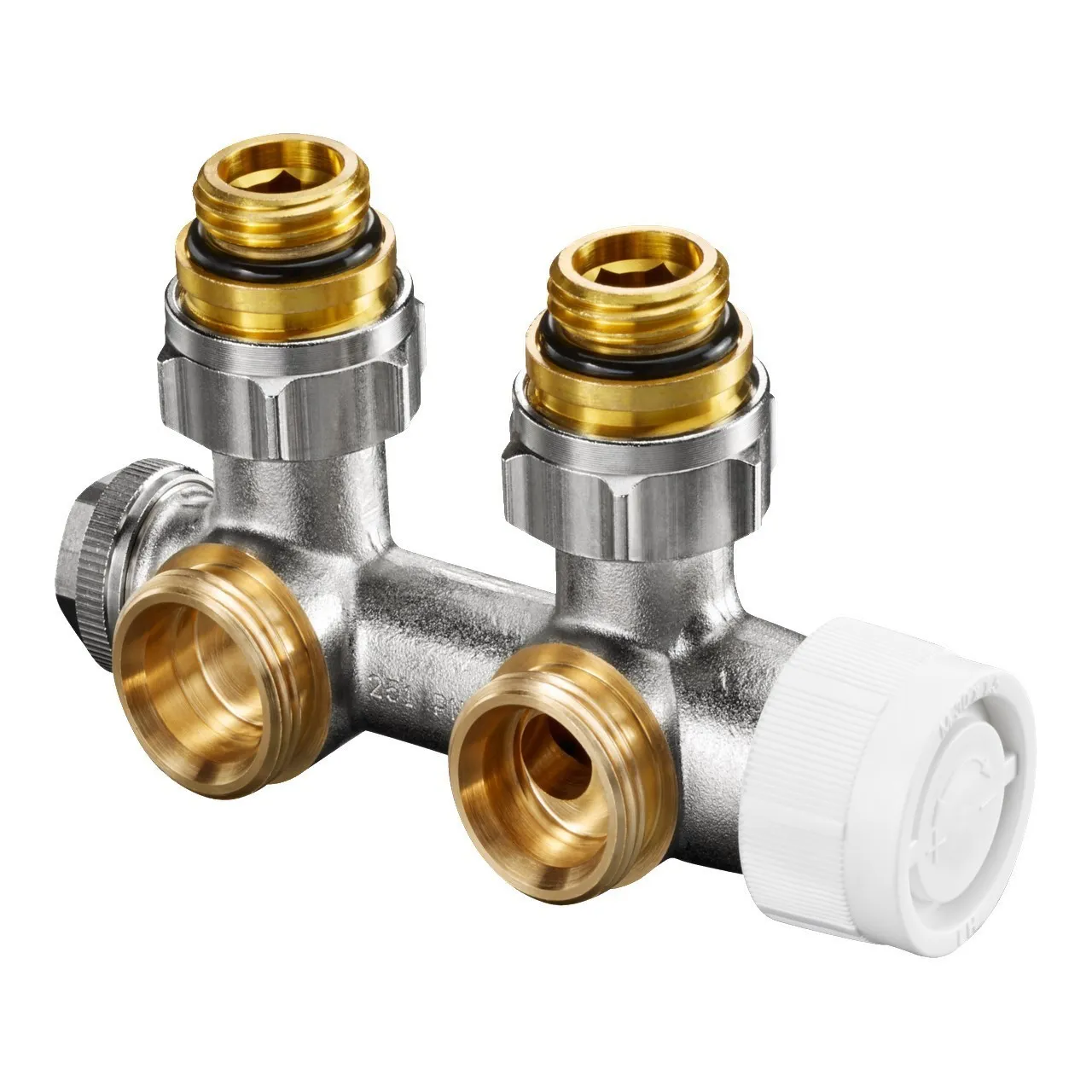 Design in Bad Anschlussgarnitur inkl. Thermostat für Heizkörper mit 50 mm Anschluss Eckform „Multiblock T“ in weiß Design in Bad Anschlussgarnitur inkl. Thermostat für Heizkörper mit 50 mm Anschluss Eckform „Multiblock T“ in weiß