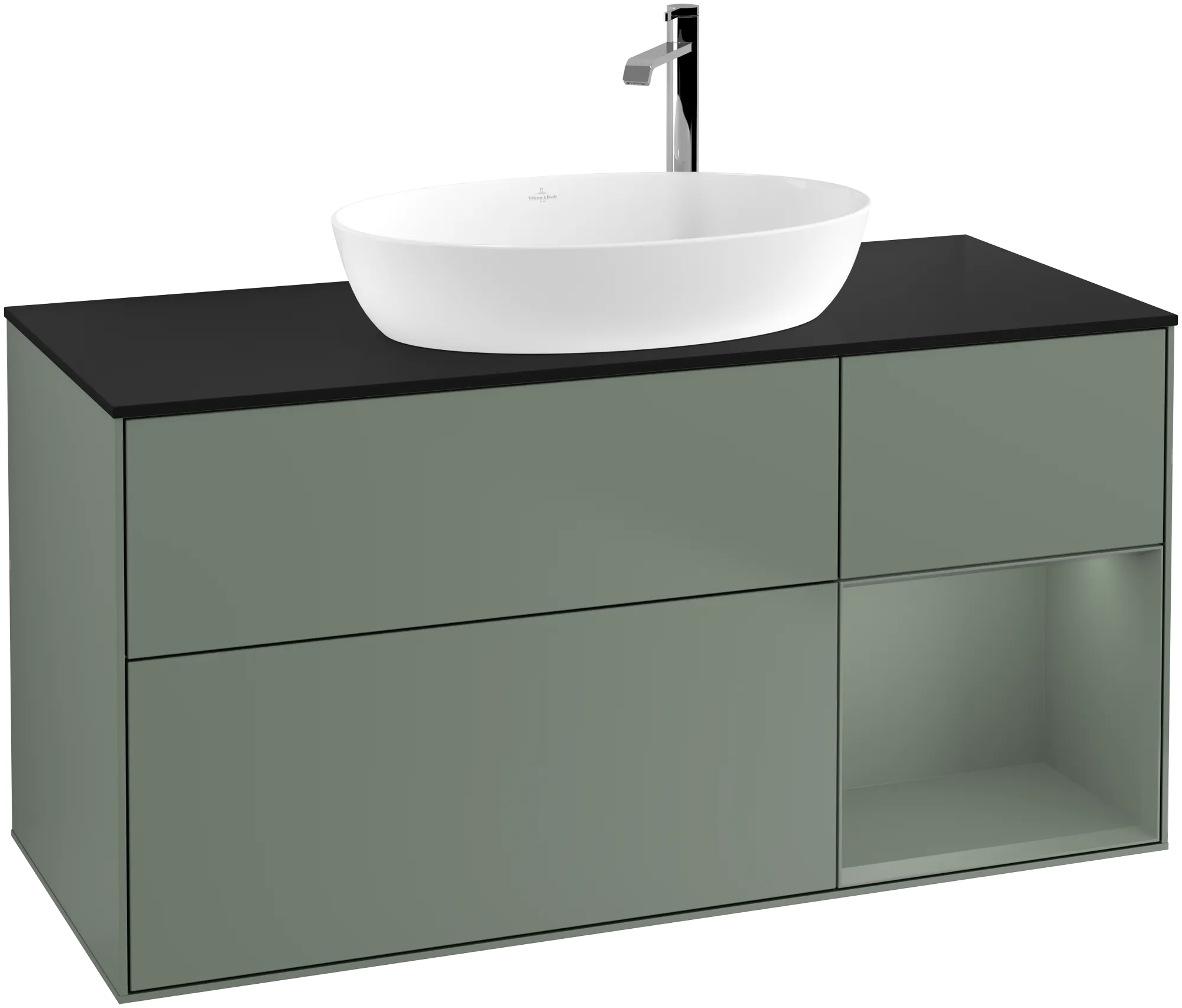 Villeroy & Boch Finion Waschbeckenunterschrank F95 1200x603x501mm Olive Matt Lacquer / Glass Black Matt