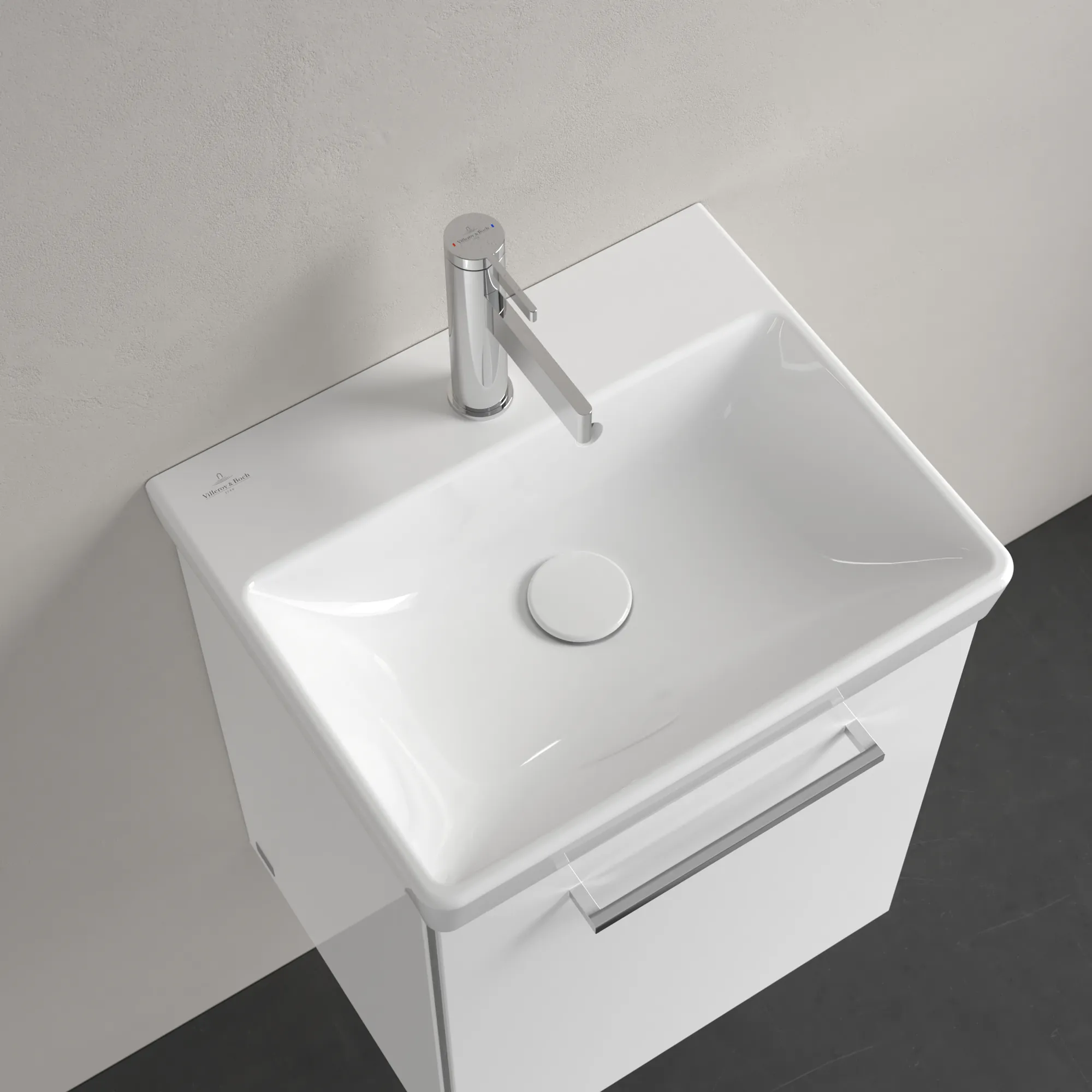 Villeroy & Boch Handwaschbecken „Avento“ 450 × 370 × 150 mm, für Becken mittig, mit Hahnlochbohrung, Hahnlochposition mittig in Weiß Alpin Villeroy & Boch Handwaschbecken „Avento“ 450 × 370 × 150 mm, für Becken mittig, mit Hahnlochbohrung, Hahnlochposition mittig in Weiß Alpin