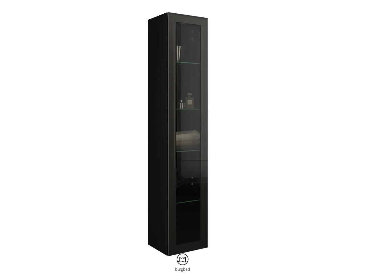 Hochschrank, 1 Alurahmentür mit Rauchglaseinsatz in Bronze;4 Glaseinlegeböden, Tiefe: 320 mm, Breite: 350 mm, Höhe: 1760 mm