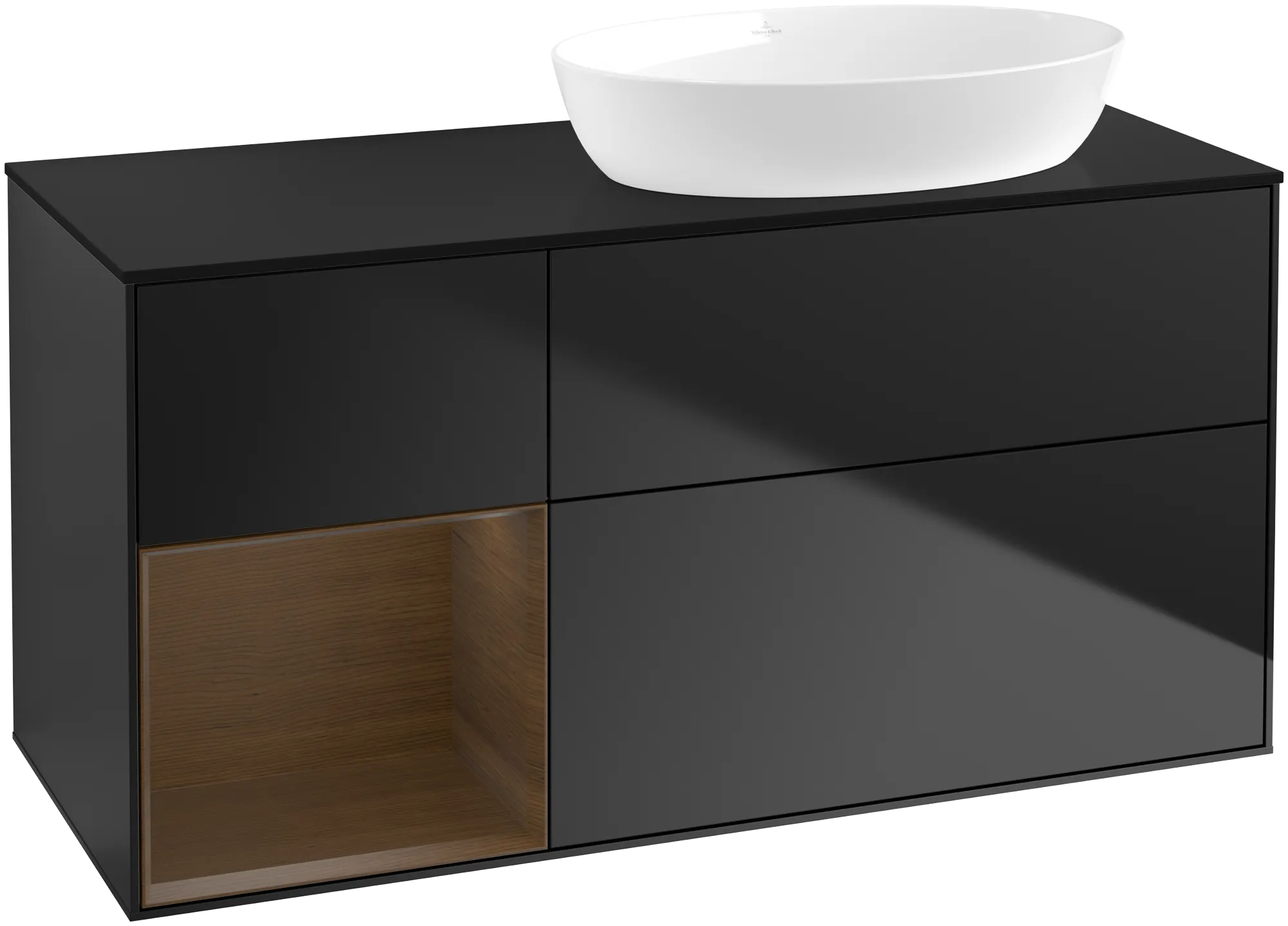 Villeroy & Boch Finion Waschbeckenunterschrank GA4 1200x603x501mm Black Matt Lackierung / Walnuss Veneer / Glas Schwarz Matt