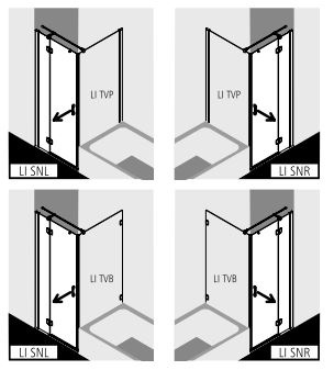 Kermi Duschtür Schwingtür mit Festfeld mit Wandprofil rechts für Ecke „LIGA“ 200 cm Glas Klar, Profile Schwarz Soft (RAL 9005), Drehtür mit festem Paneel