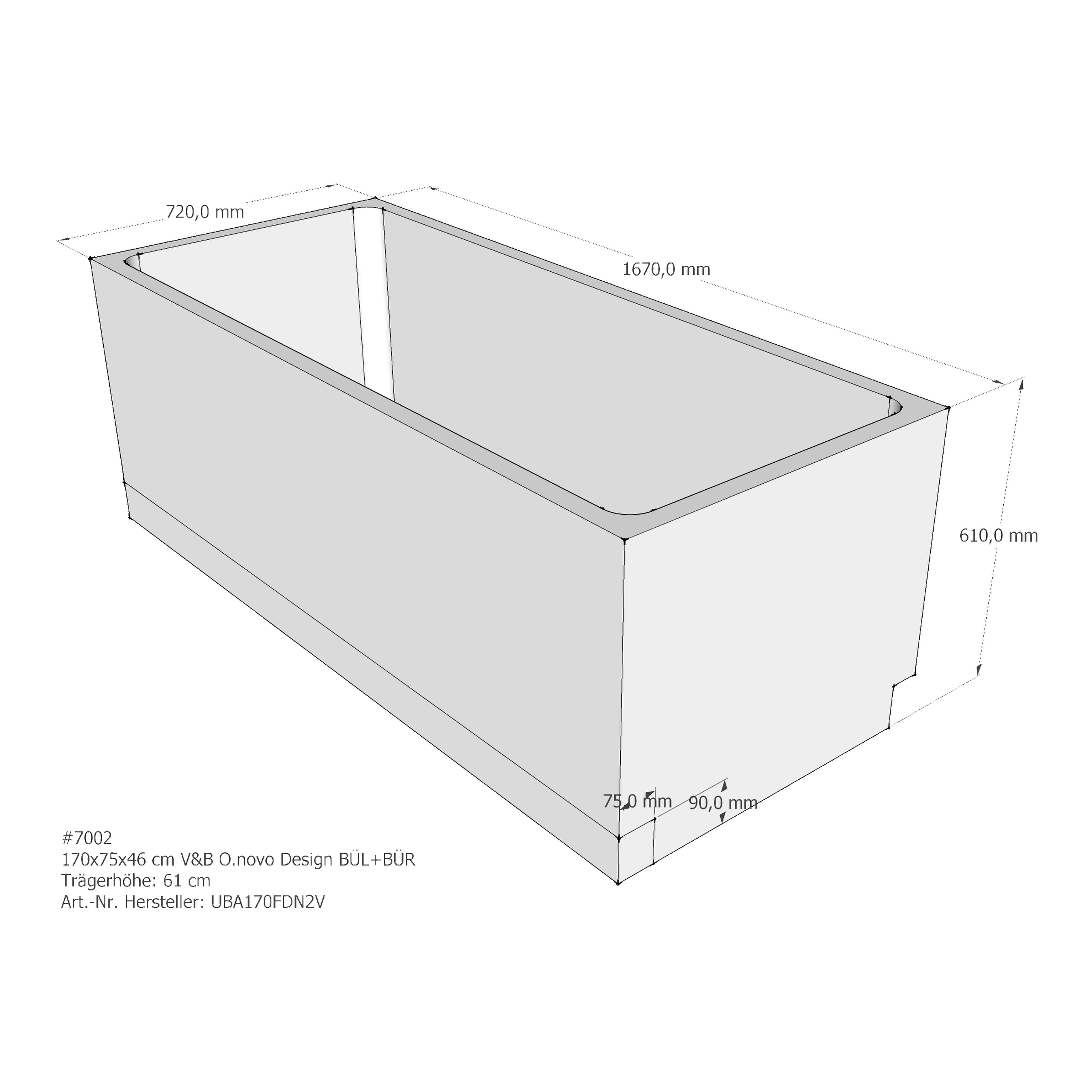 Badewannenträger für Villeroy & Boch O.novo Design 170 × 75 × 46 cm