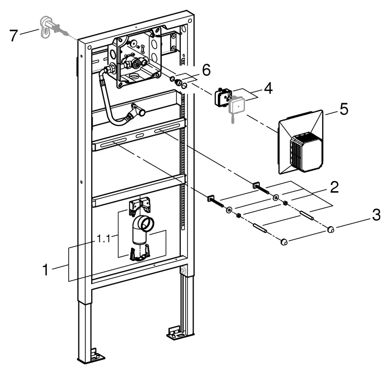 Urinal-Element Rapid SL 38786_1, 1,13 m und 1,30 m Bauhöhe, für Vorwand- oder Ständerwandmontage, mit Unterputz-Urinaldruckspüler Rapido U, für manuelle Betätigung oder Tectron Infrarot Elektronik 6 V / 230 V,