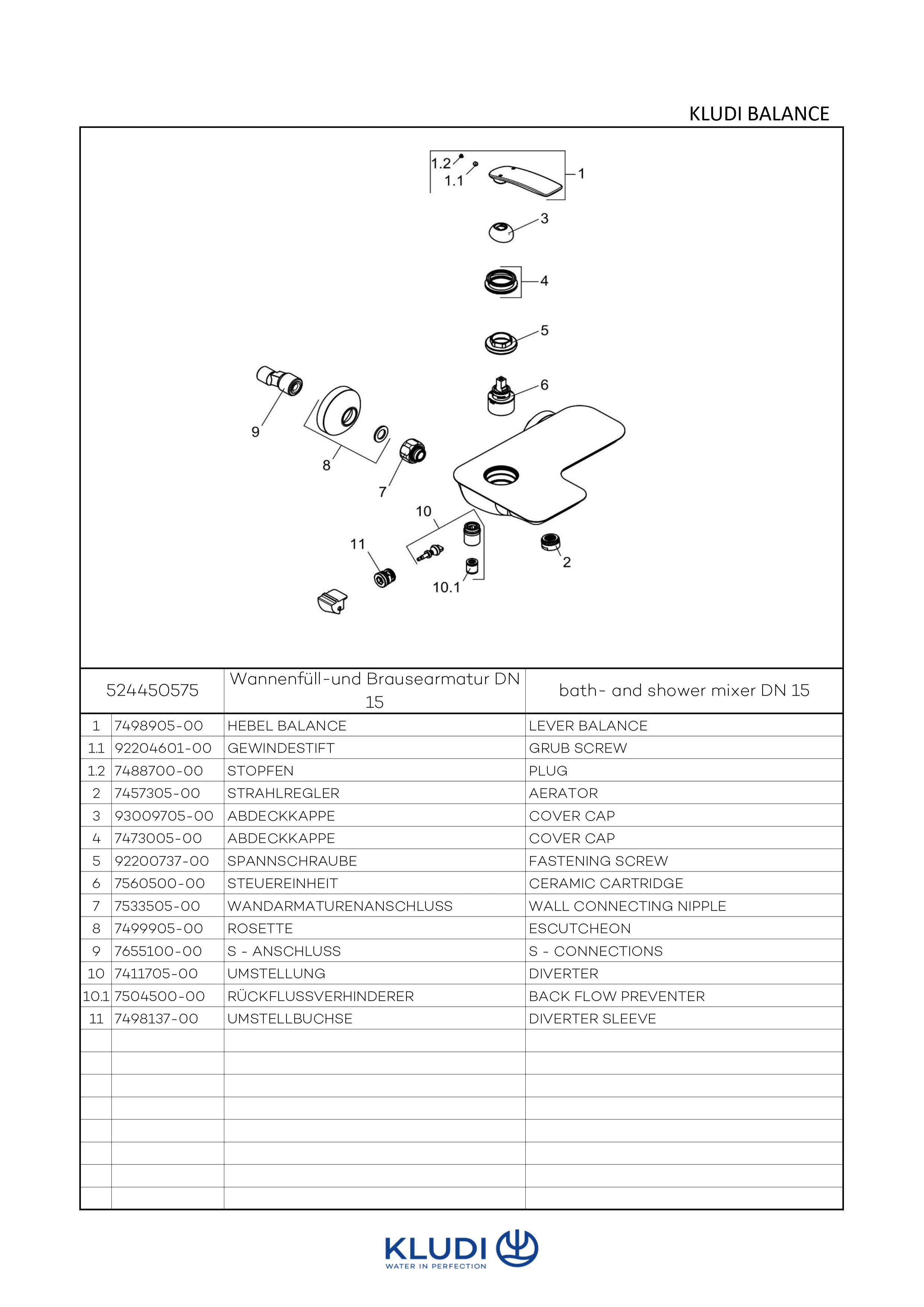 BALANCE Wannenfüll. und Brause EHM chrom BALANCE Wannenfüll. und Brause EHM chrom