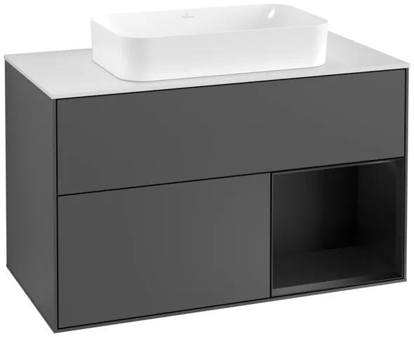 Villeroy & Boch Waschtischunterschrank „Finion“ für Schrankwaschtisch 1000 × 603 × 501 mm Anthracite Matt Lacquer, für Becken mittig, mit Hahnlochbohrung