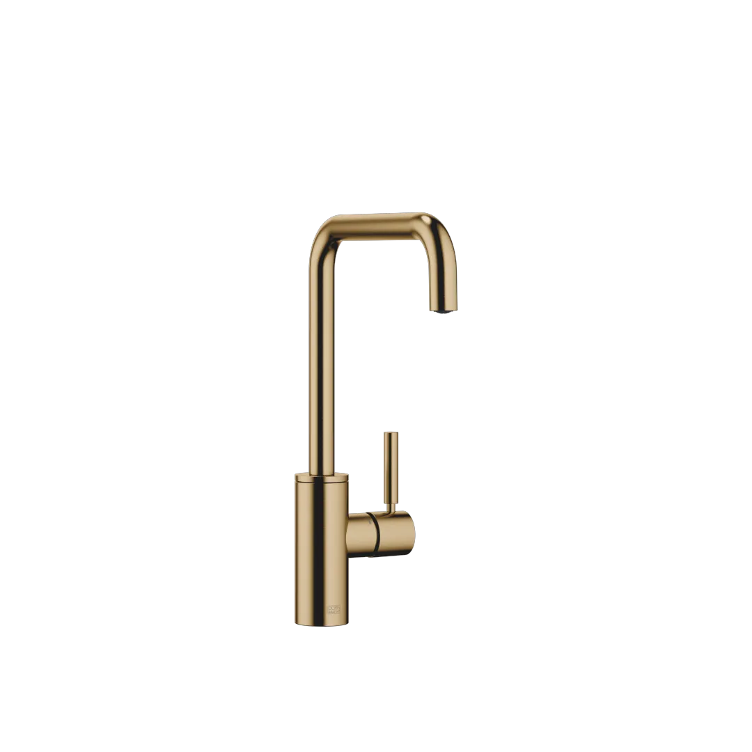 Dornbracht Einhebelmischer META SQUARE Dark Brass gebürstet PVD, Ausladung 200 mm, schwenkbarer Auslauf 360°, luftangereicherter Strahl, bleifrei