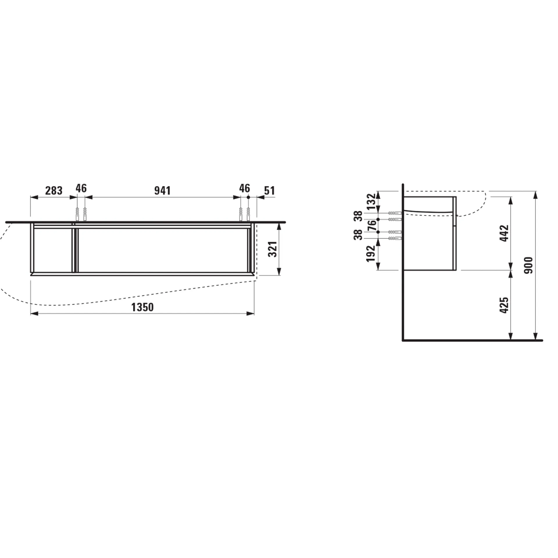 Waschtischunterbau, ILBAGNOALESSI, 321x1350x442, 1 Schublade, integrierte, versteckte Griffe seitlich, Vollauszug, Soft-Close, Siphonausschnitt rechts, passend zu Waschtisch H814971, Weiß matt Waschtischunterbau, ILBAGNOALESSI, 321x1350x442, 1 Schublade, integrierte, versteckte Griffe seitlich, Vollauszug, Soft-Close, Siphonausschnitt rechts, passend zu Waschtisch H814971, Weiß matt