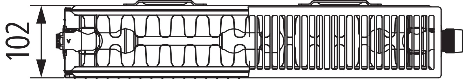 Flachheizkörper therm-x2 Line-Vmulti Typ 22, HxLxT: 305x1005x102 mm, Farbe: Weiß RAL 9016 seidenglanz, 10 bar, Abdeckung: mit, Wärmeleistung 75/65-20: 907 Watt, Bohrkonsole