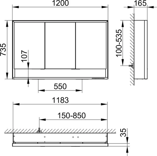 KEUCO ROYAL LUMOS Spiegelschrank Wandvorbau 3-türig kurze Tür silber-eloxiert KEUCO ROYAL LUMOS Spiegelschrank Wandvorbau 3-türig kurze Tür silber-eloxiert