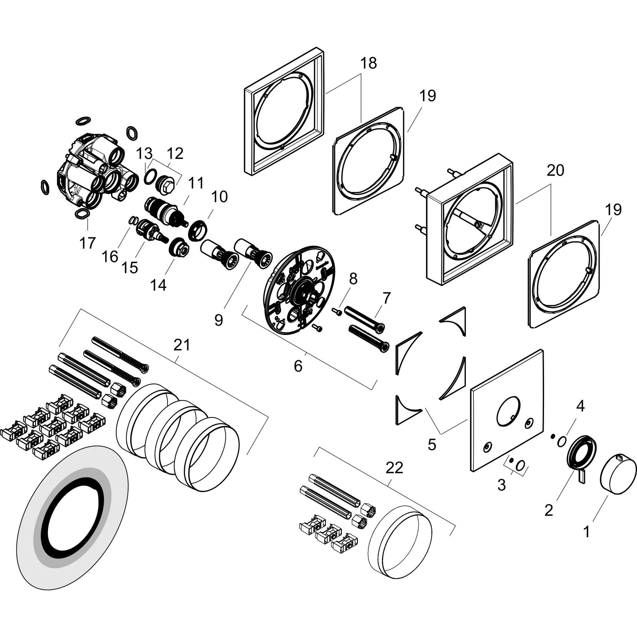 Hansgrohe Ecostat Comfort E Thermostat Unterputz, 2 Verbraucher, Mattschwarz, iBox universal 2, mit Tasten Rain klein, Rain groß, Handbrause, Schwall und Wanne