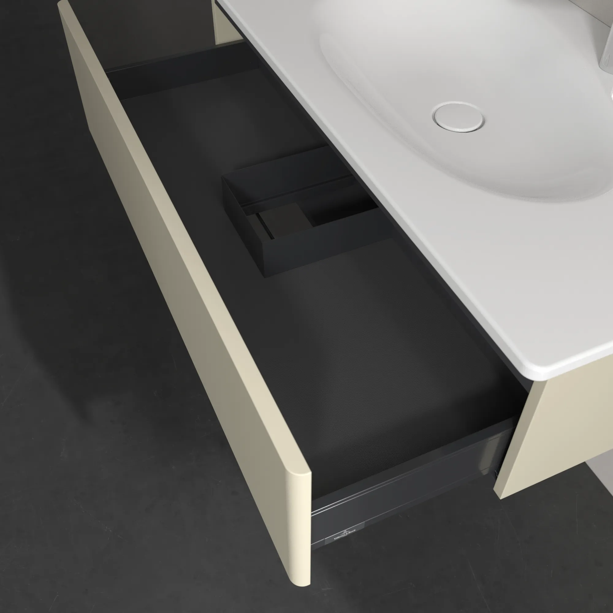 Villeroy & Boch Waschtischunterschrank für Schrankwaschtisch „Antao“ 988 × 256 × 493 mm Silk Grey Matt Lacquer, ohne Hahnlochbohrung, für Becken mittig, ohne Beleuchtung Villeroy & Boch Waschtischunterschrank für Schrankwaschtisch „Antao“ 988 × 256 × 493 mm Silk Grey Matt Lacquer, ohne Hahnlochbohrung, für Becken mittig, ohne Beleuchtung