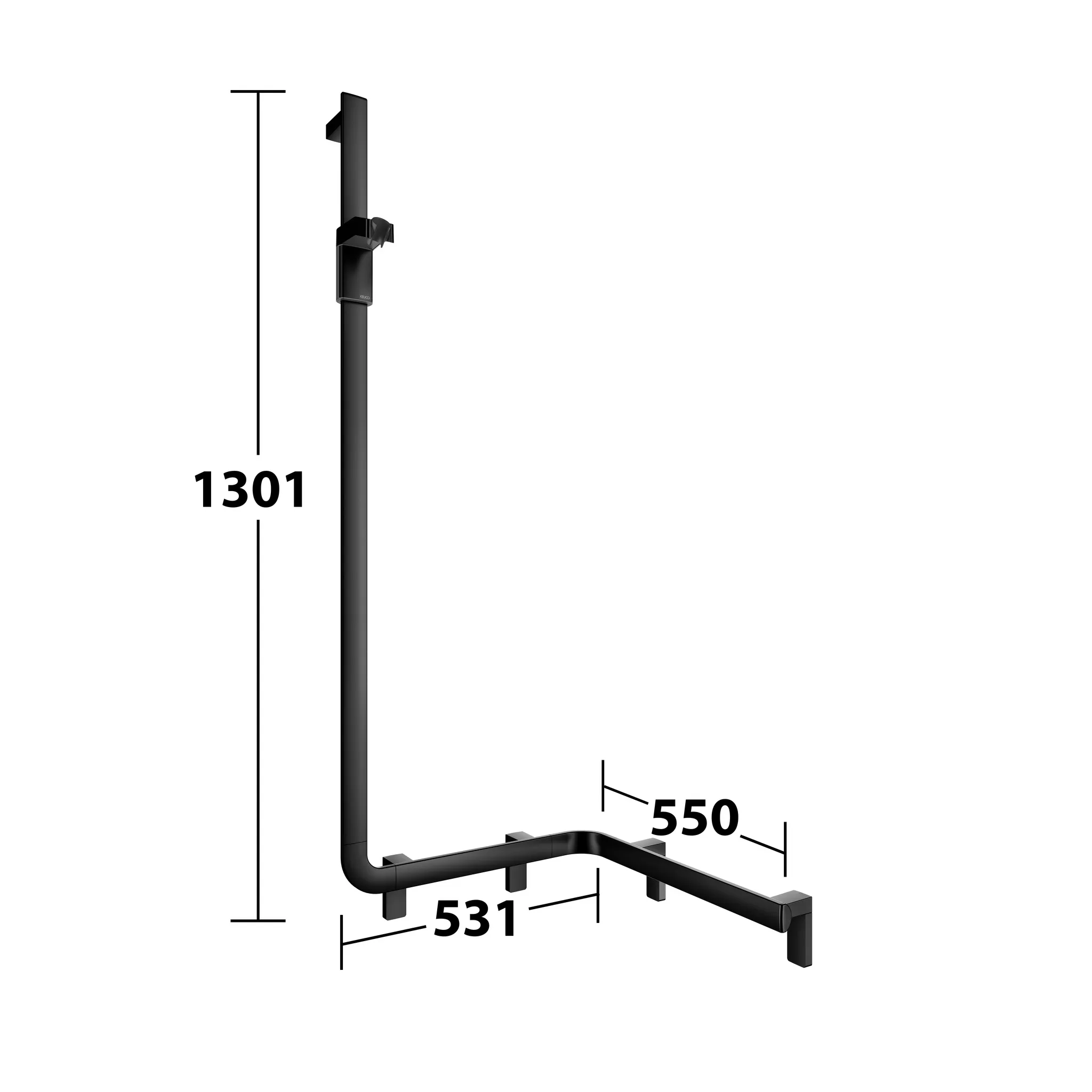KEUCO AXESS Duschhandlauf mit Brausestange links 600/600/1300 mm schwarz matt