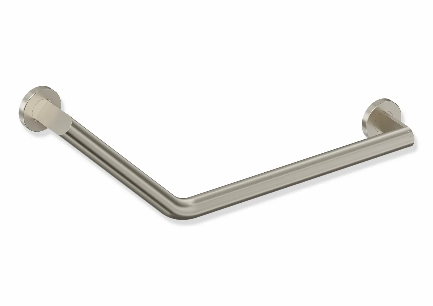 Winkelgriff des Systems 900, Edelstahl, PVD, Achsmaße 620 mm und 283 mm, Winkel 135°, D: 32 mm, Ausführung rechts, in Farbe CK (messing glänzend) Farbe: Nickel gebürstet