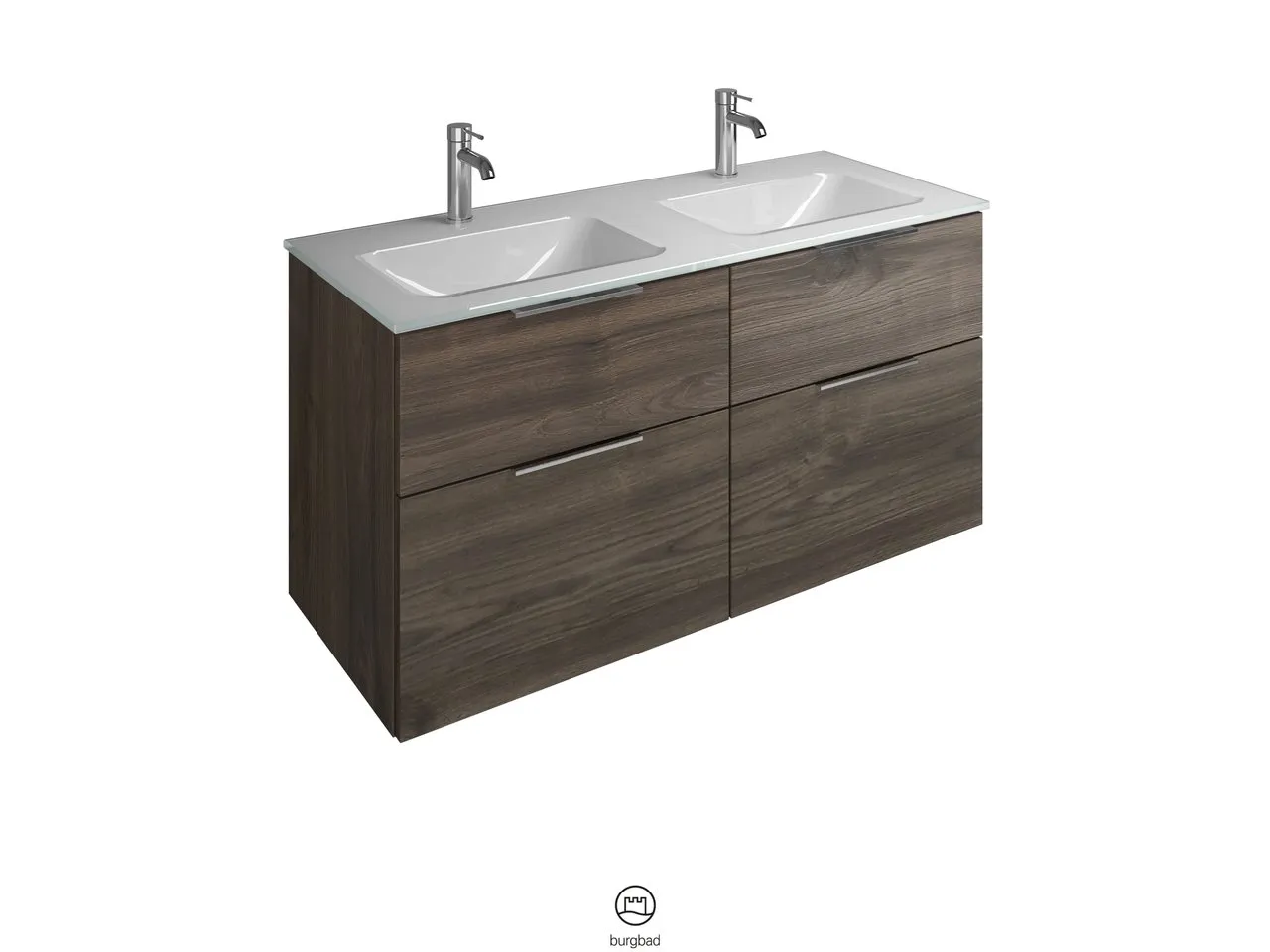 burgbad Badmöbelset Glas-Waschtisch inkl. Waschtischunterschrank „Eqio“ 122 × 61,5 × 49 cm Stangengriff, Chrom (140 / 397 mm), in Eiche Dekor Caramel burgbad Badmöbelset Glas-Waschtisch inkl. Waschtischunterschrank „Eqio“ 122 × 61,5 × 49 cm Stangengriff, Chrom (140 / 397 mm), in Eiche Dekor Caramel