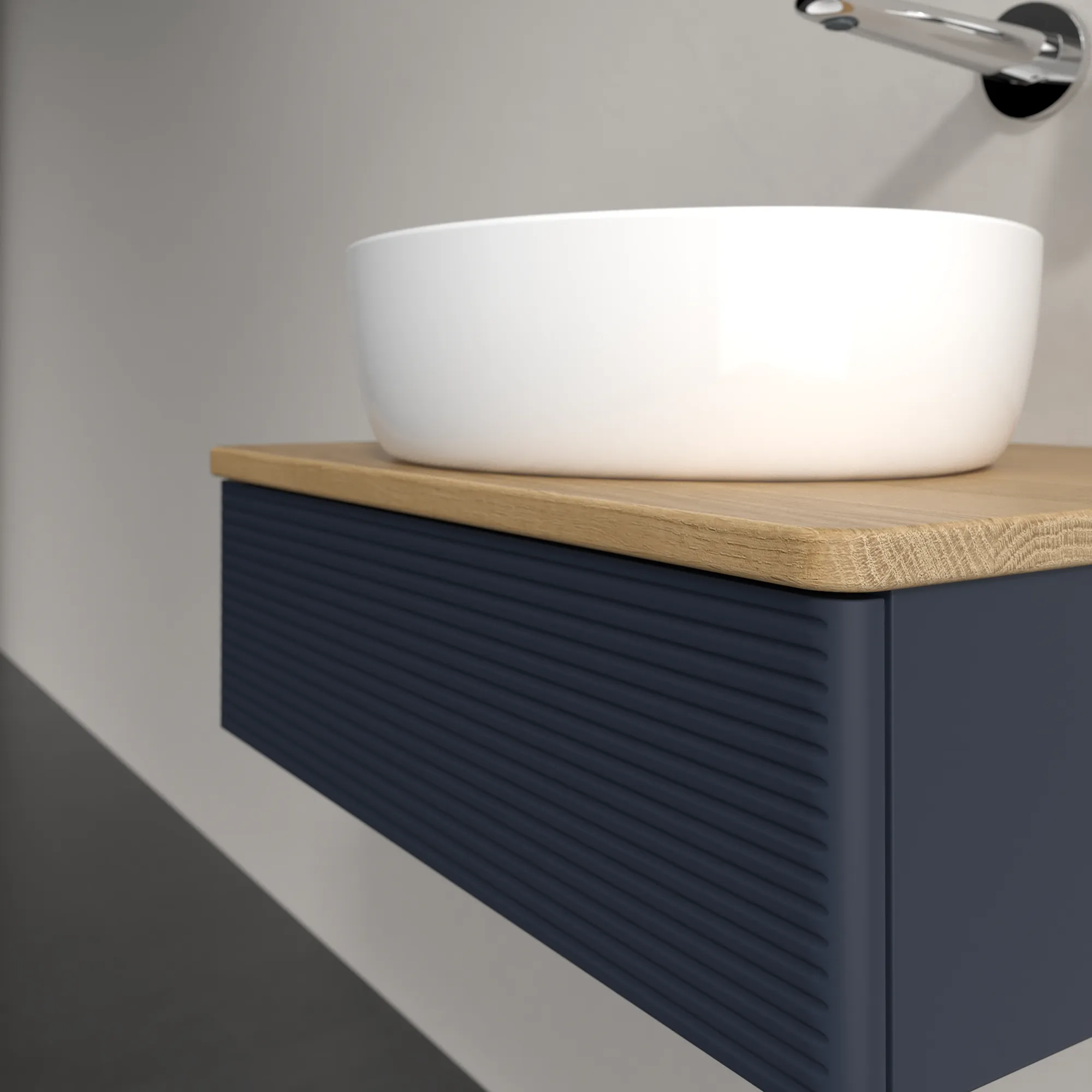 Villeroy & Boch Waschbeckenunterschrank Antao K07_1, 600x190x500 mm, Midnight Blue Matt Lacquer, Massivholz Abdeckplatte, SoftClosing, Push-to-open Villeroy & Boch Waschbeckenunterschrank Antao K07_1, 600x190x500 mm, Midnight Blue Matt Lacquer, Massivholz Abdeckplatte, SoftClosing, Push-to-open