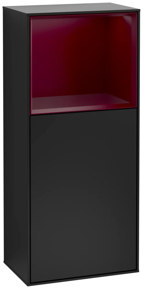 Villeroy & Boch Seitenschrank Finion F50 - Eckig, Black Matt Lacquer / Peony Matt Lacquer, 418 x 936 x 270 mm, mit Beleuchtung und Push-to-open Funktion