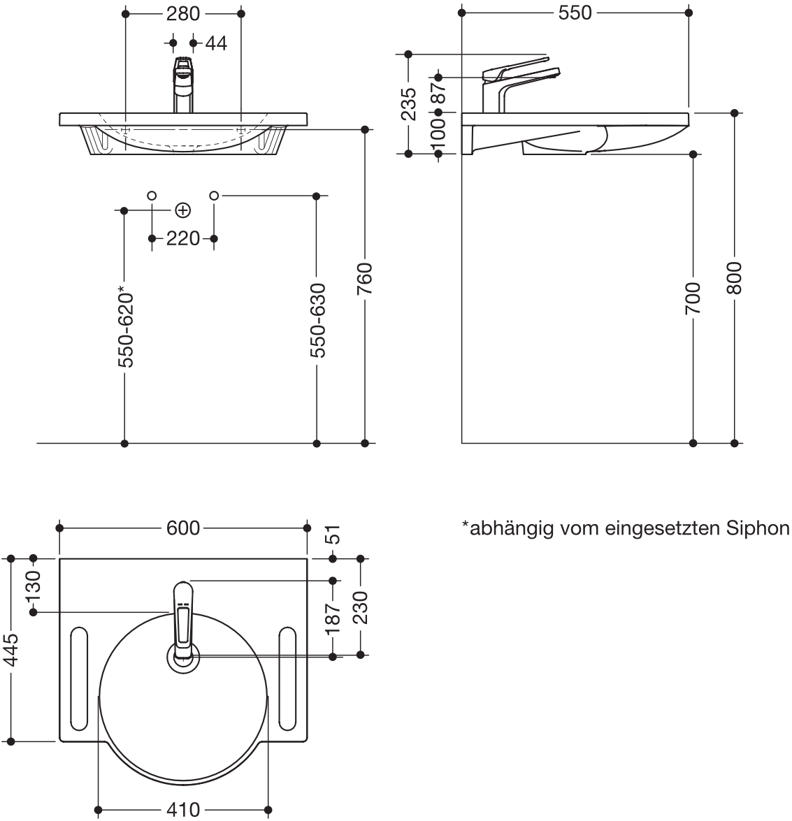 Set-Waschtisch und Armatur 60 × 55 × 10 cm