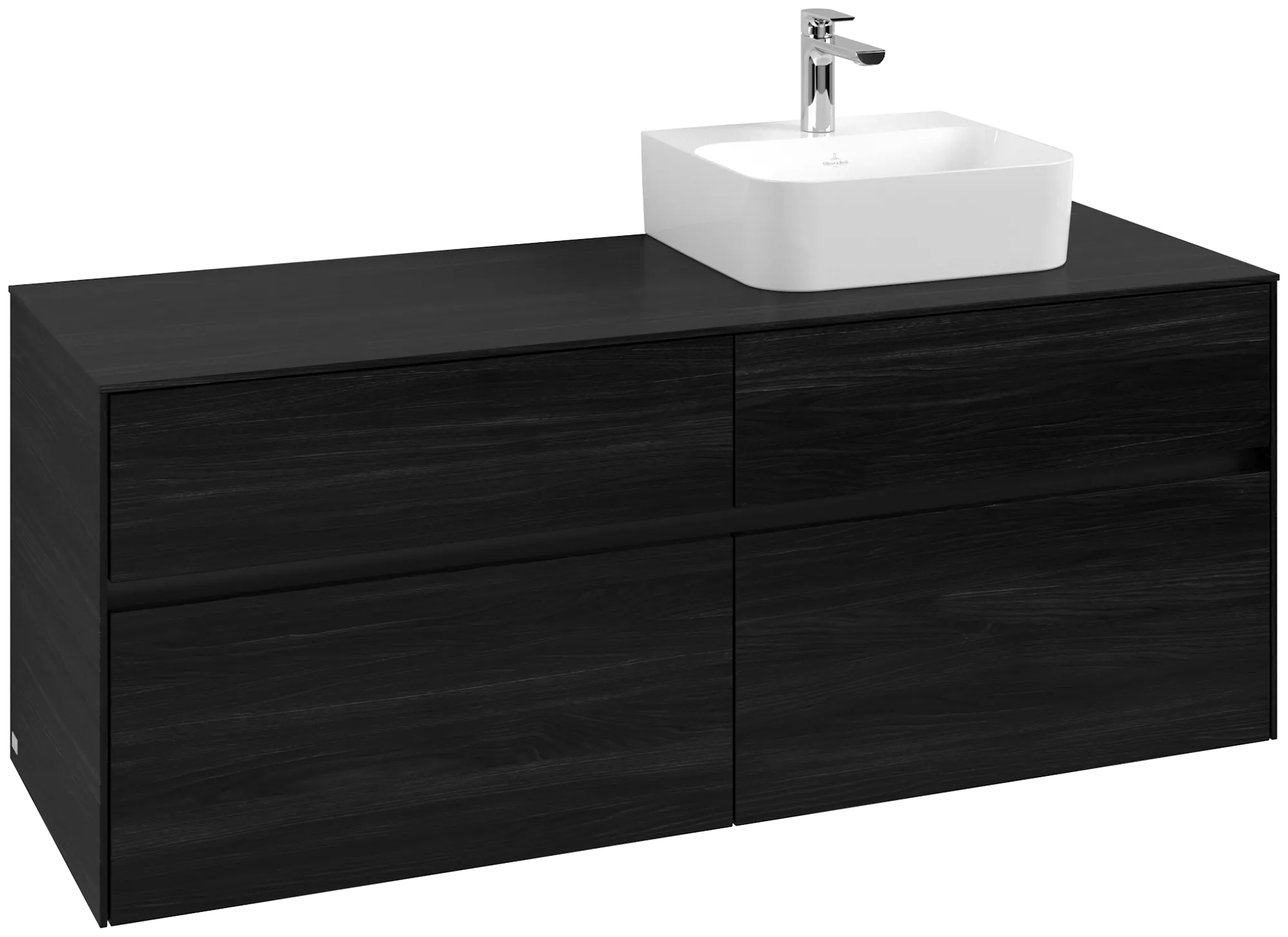 Villeroy & Boch Waschtischunterschrank „Collaro“ 1400 × 548 × 500 mm Black Oak, mit Beleuchtung, für Becken rechts Villeroy & Boch Waschtischunterschrank „Collaro“ 1400 × 548 × 500 mm Black Oak, mit Beleuchtung, für Becken rechts