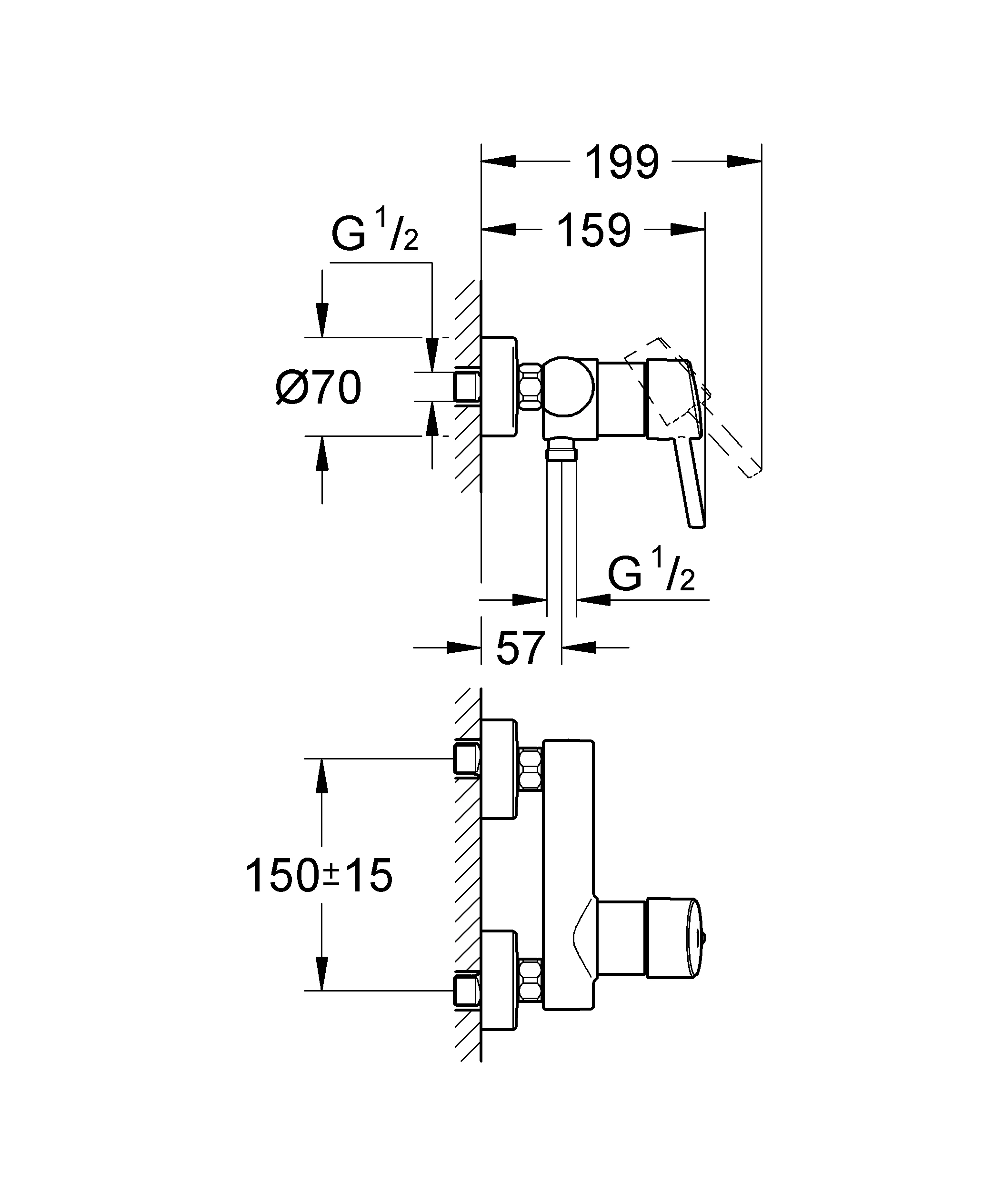 Einhand-Brausebatterie Concetto 32210_1, Wandmontage, eigensicher, chrom