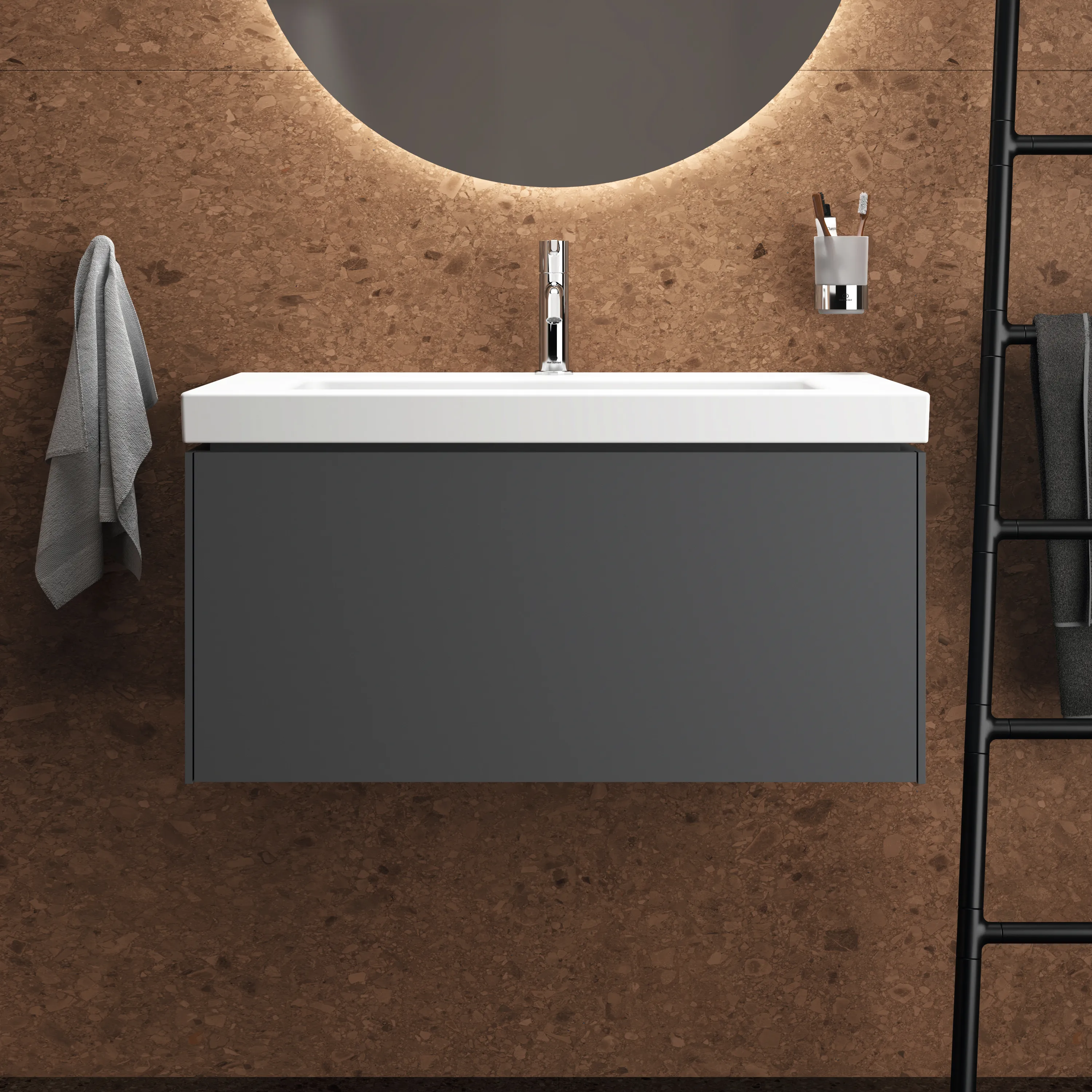Waschbecken „Extra“ 81 × 51 × 15 cm, Hahnlochposition mittig in Seidenweiß