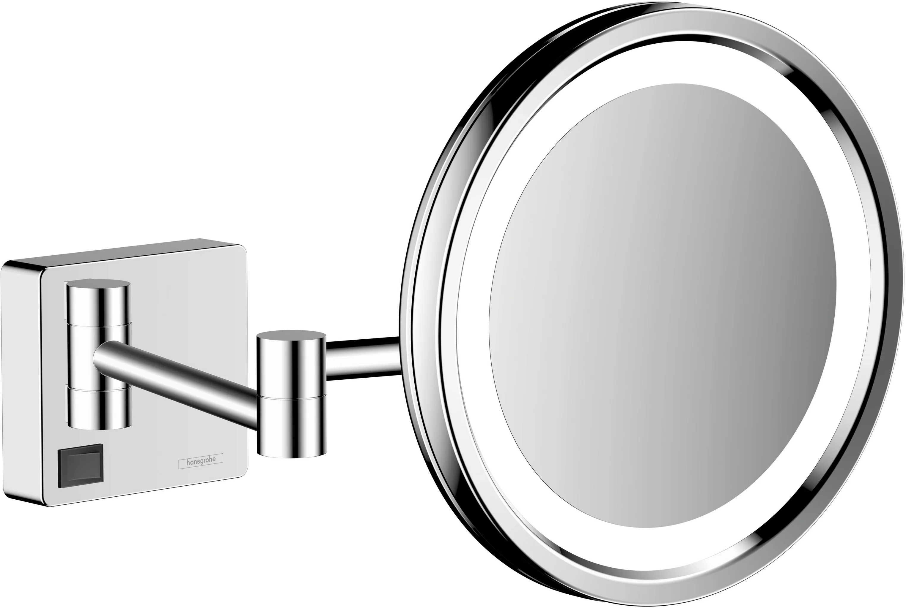 Hansgrohe AddStoris Rasierspiegel mit LED-Licht, Chrom, neigbar und schwenkbar, 3-fach Vergrößerung, Wandmontage