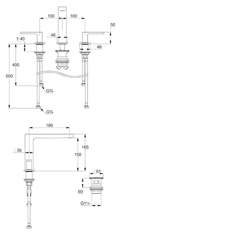 Kludi RENON 3-Loch Waschtisch-EHM mattschwarz Kludi RENON 3-Loch Waschtisch-EHM mattschwarz