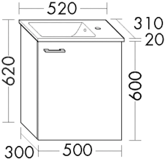 Keramik-Waschtisch Eqio slim inkl. Waschtischunterschrank - burgbad Sys30, 310x520x620 mm, Becken 330x240 mm, Muldentiefe 100 mm