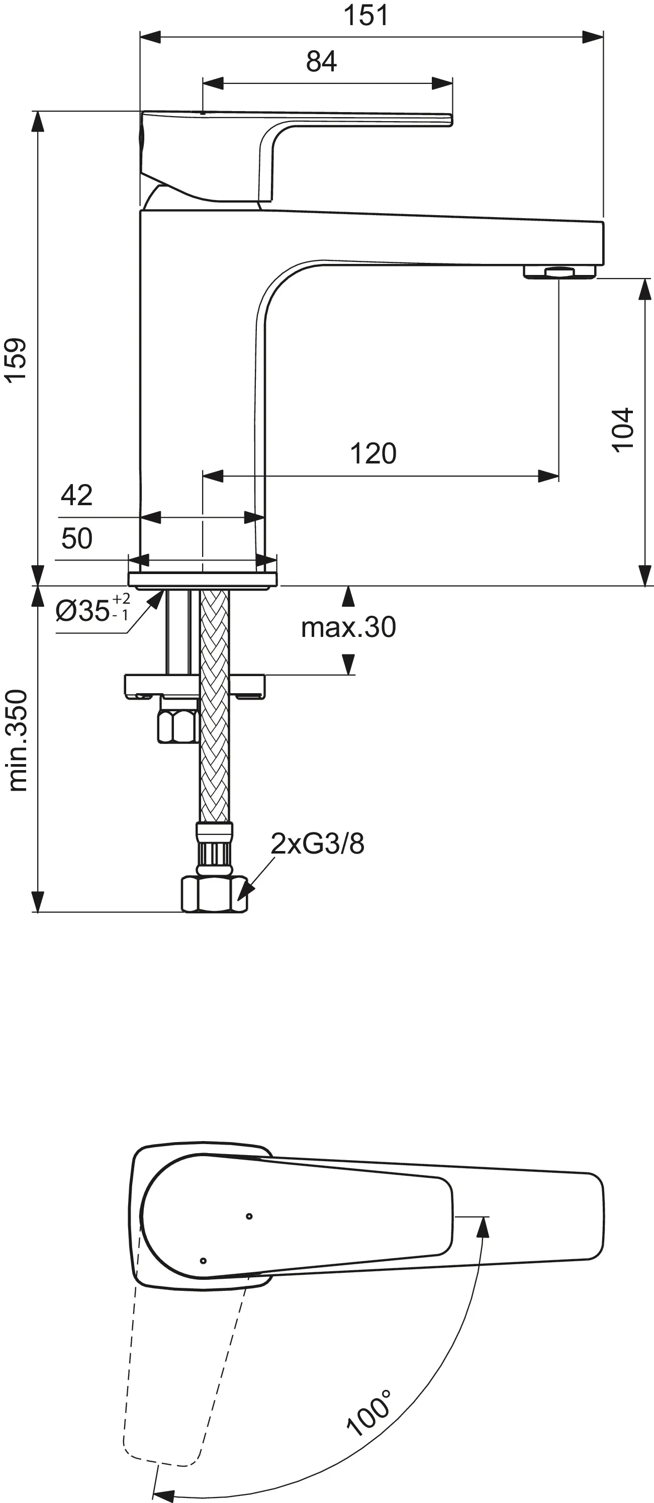 Einhand-Waschtischarmatur „CerafineD“ Ausladung 120 mm