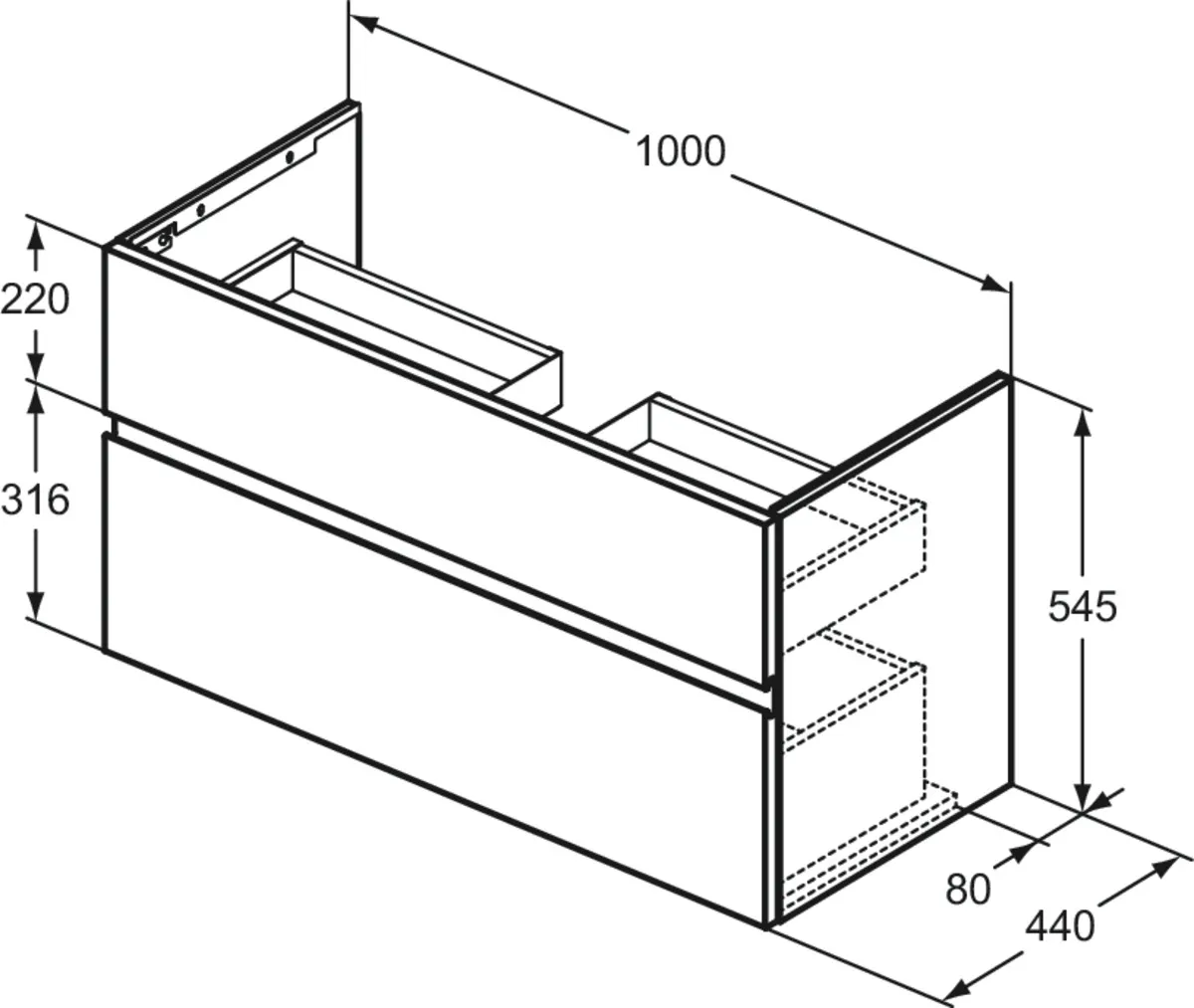 Ideal Standard Waschtischunterschrank „Finesse“ 100 × 54,5 × 44 cm