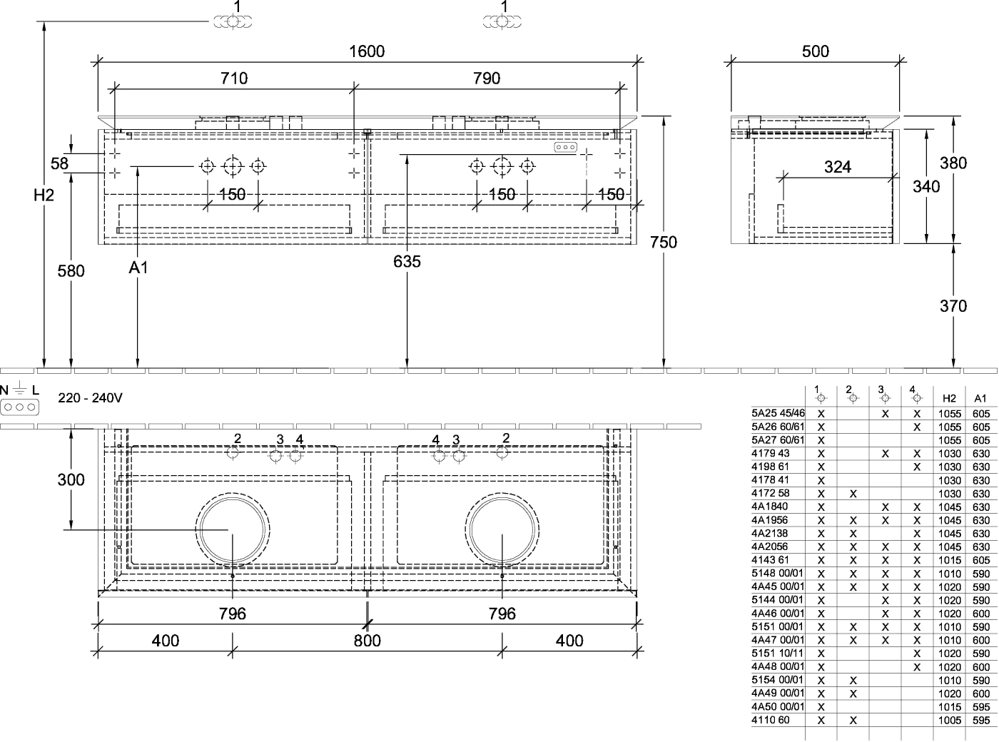 Villeroy & Boch Waschtischunterschrank „Legato“ für Schrankwaschtisch 1600 × 380 × 500 mm Arizona Oak, für links und rechts