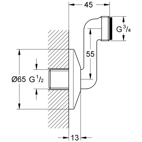 S-Anschluss 12465, 1/2'' x 3/4'', Verstellbarkeit 55 mm S-Anschluss 12465, 1/2'' x 3/4'', Verstellbarkeit 55 mm