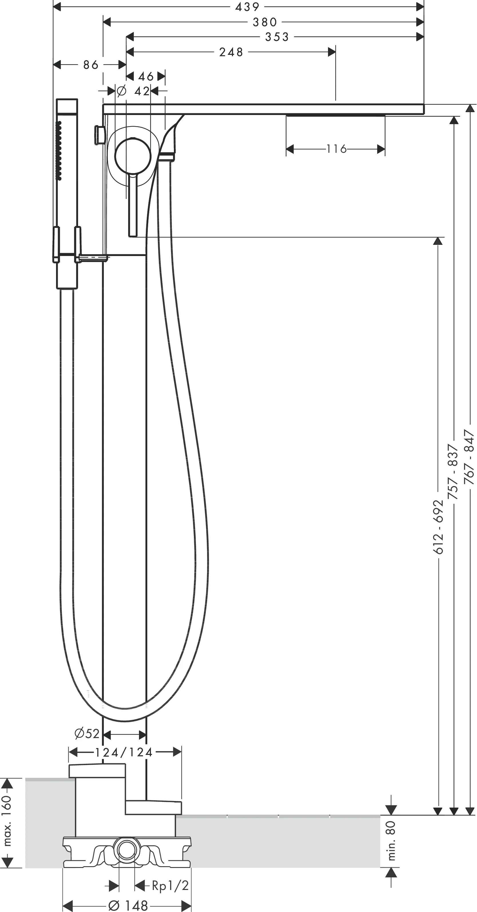 Hansgrohe AXOR Massaud Einhebel-Wannenmischer bodenstehend, Chrom, Ausladung 248 mm, Schwallstrahl, Rain/MonoRain, max. Durchfluss 17 l/min Hansgrohe AXOR Massaud Einhebel-Wannenmischer bodenstehend, Chrom, Ausladung 248 mm, Schwallstrahl, Rain/MonoRain, max. Durchfluss 17 l/min