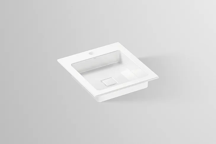 Waschbecken „Q-Serie“ 450 × 79 mm, mittig, Hahnlochposition mittig mit ProShield Waschbecken „Q-Serie“ 450 × 79 mm, mittig, Hahnlochposition mittig mit ProShield