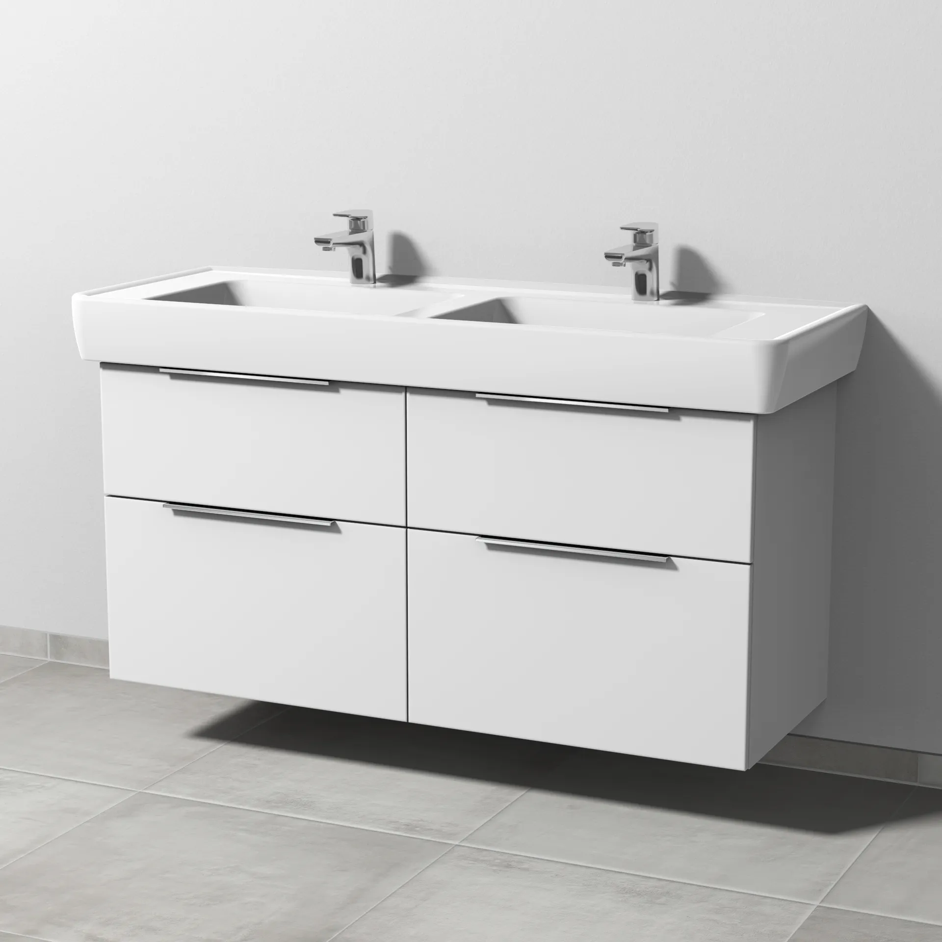 Sanipa Waschtischunterschrank „3way“ passend zu Keramik-Waschtische Pro A von Laufen 1200 × 588 × 447 mm in Weiß-Soft, mit Hahnlochbohrung