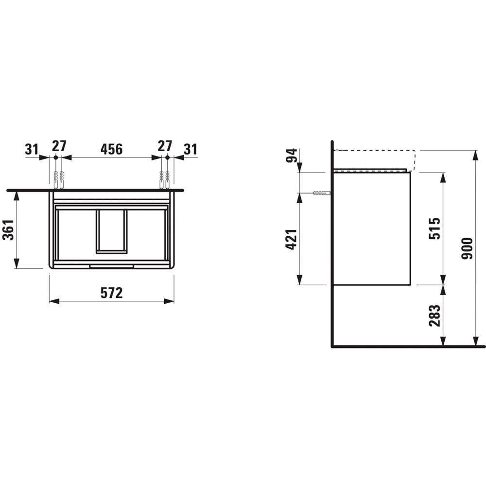 Waschtischunterbau JUNA für PRO S 361x572x515 2 Schubladen mit Griffmulde für Waschtisch H818959 COMPACT weiß matt