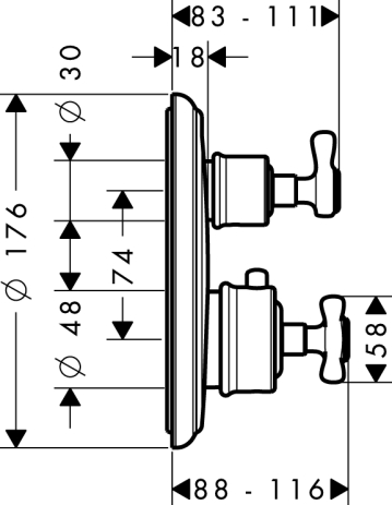 Thermostat Unterputz Axor Montreux F-Set chrom mit Absperrventil