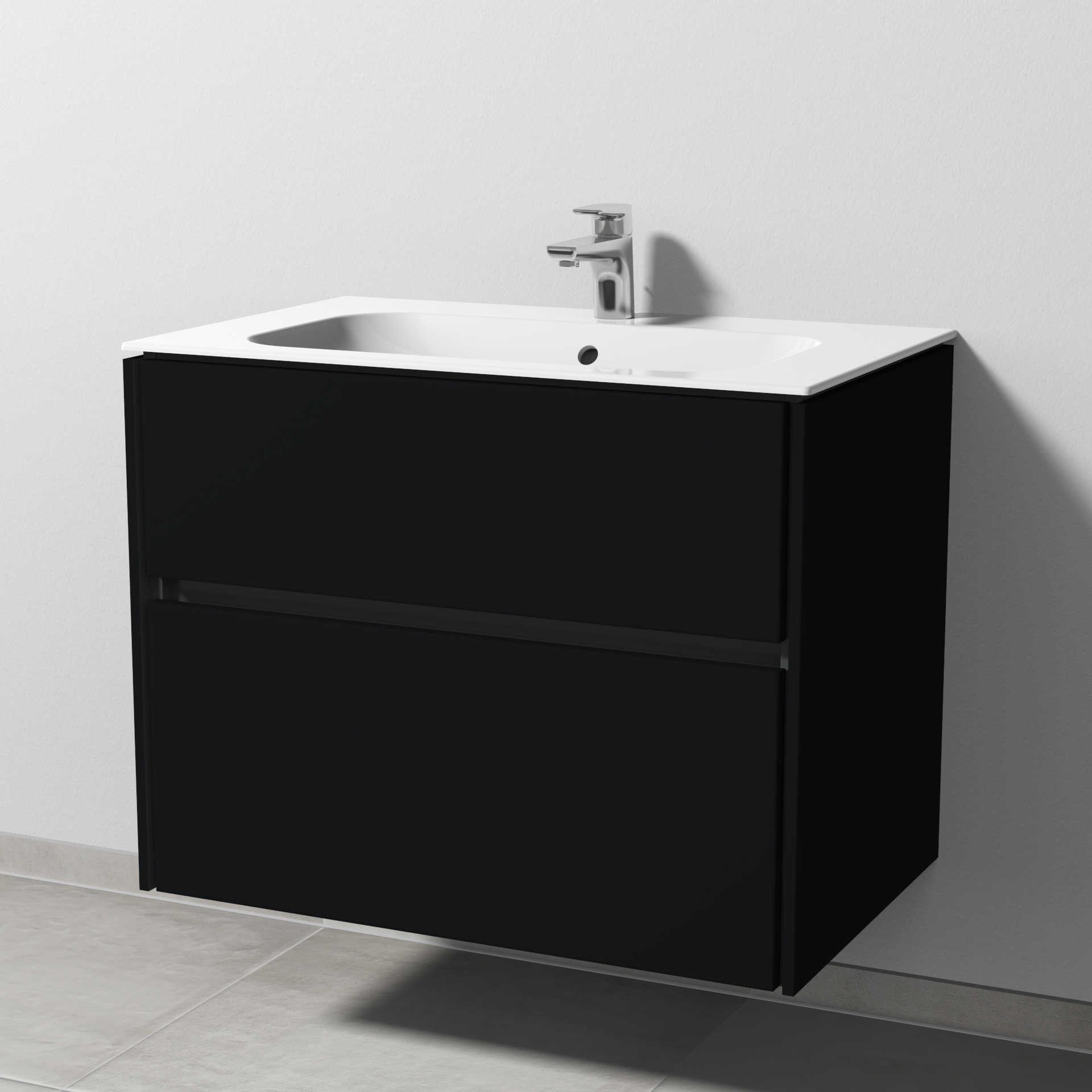 Sanipa Keramik-Waschtisch-Set mit Waschtischunterschrank „Twiga“ 79 × 50 × 61 cm in Schwarz-Matt, ohne Beleuchtung