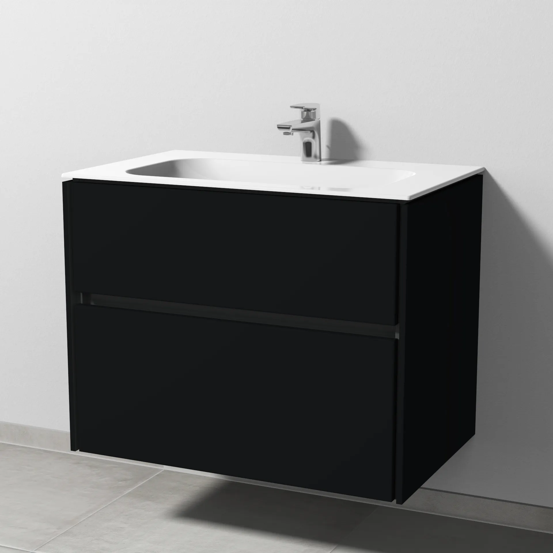 Keramik-Waschtisch-Set mit Waschtischunterschrank „Twiga“ 79 × 50 × 61 cm in Schwarz (matt), mit Hahnlochbohrung, ohne Beleuchtung Keramik-Waschtisch-Set mit Waschtischunterschrank „Twiga“ 79 × 50 × 61 cm in Schwarz (matt), mit Hahnlochbohrung, ohne Beleuchtung