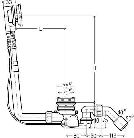 Viega Ab- und Überlaufgarnitur mit Zulauffunktion Modell 6145.4 „Multiplex Trio“ in 540 mm × DN40 / 50 Kunststoff verchromt 19 cm Viega Ab- und Überlaufgarnitur mit Zulauffunktion Modell 6145.4 „Multiplex Trio“ in 540 mm × DN40 / 50 Kunststoff verchromt 19 cm