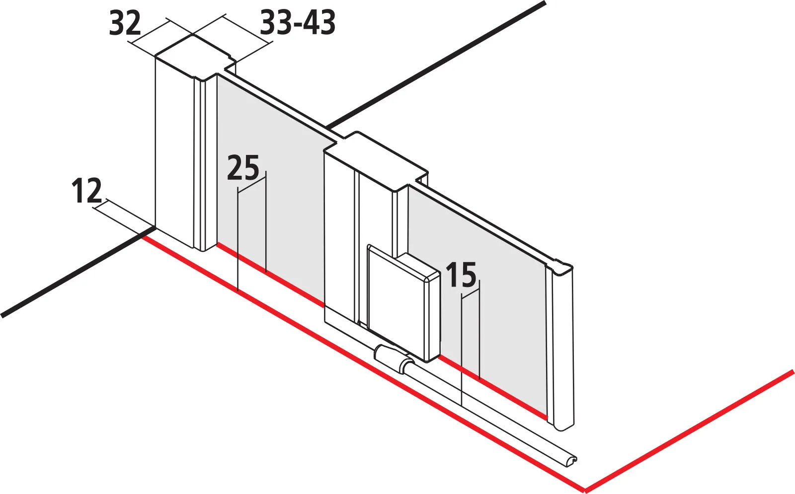 Kermi Duschtür 1-flügelig mit Festfeld rechts für Ecke „RAYA“ Glas SR Opaco, Profile Silber Hochglanz, BV: 1195 - 1225 mm GAK: 1180 - 1210 mm WE: 1205 - 1235 mm H: 1850 mm